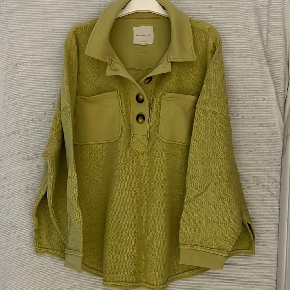 Green Button-Up Pullover